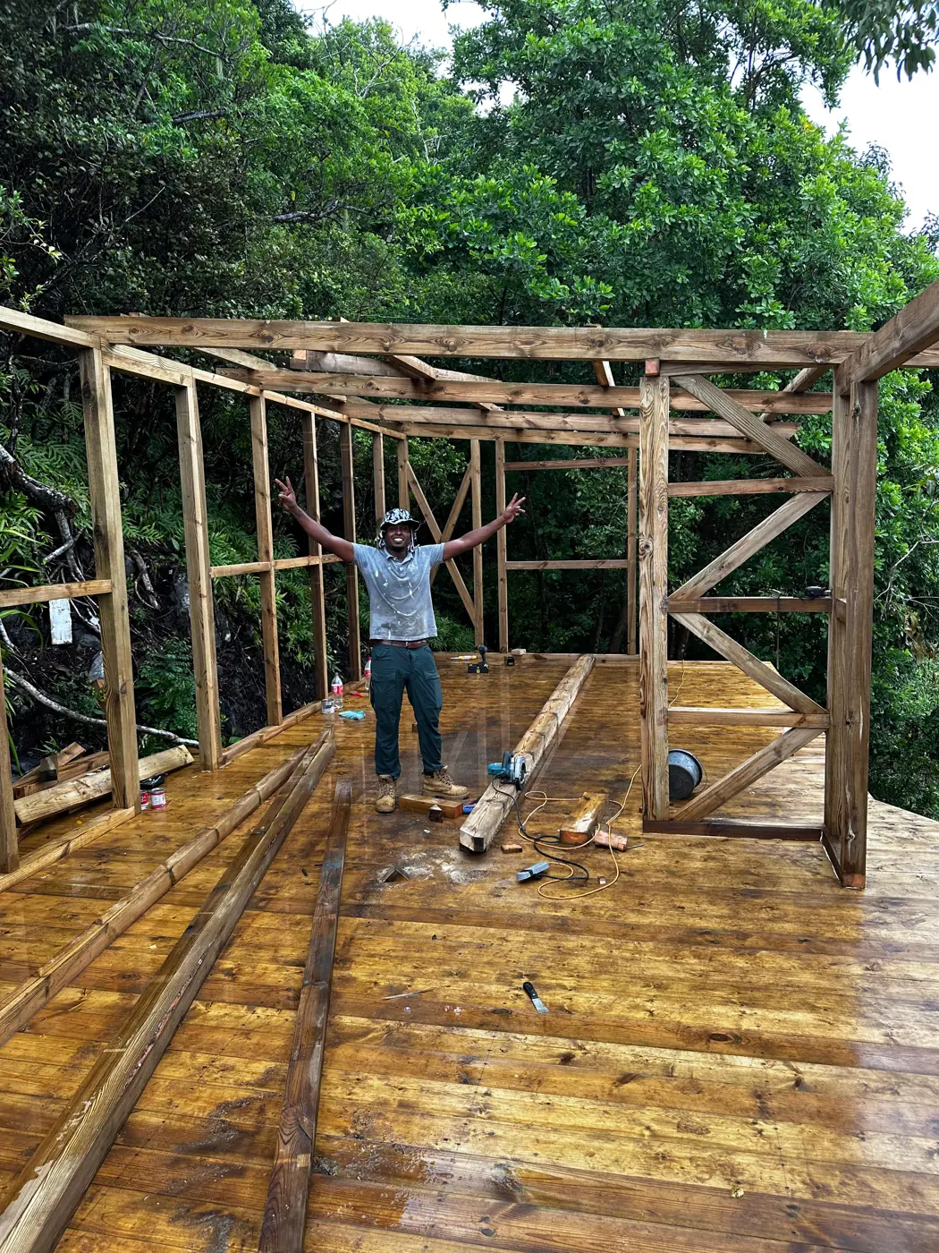 Réalisation JERAFA : charpente bois en construction